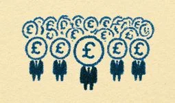 drawing of people in suits with pound coins for heads.