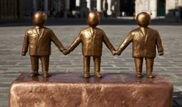 three men holding hands on a copper ingot