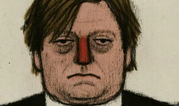 a sullen hedge fund manager with a red nose