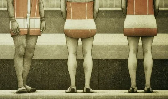 some people showing their legs in red and white bathing costumes