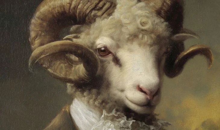 a painting of a sheep man