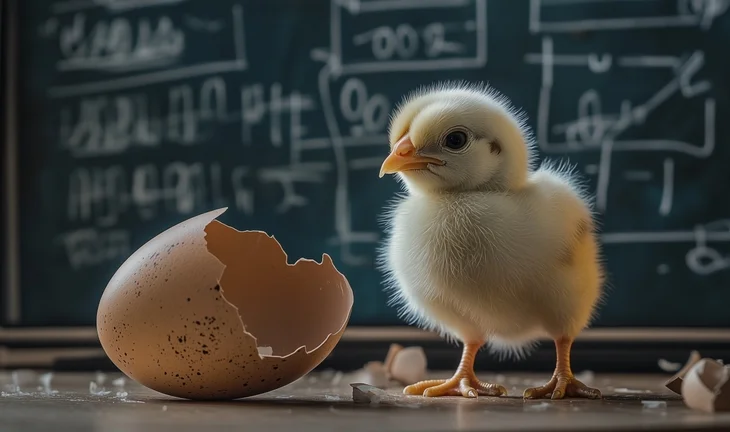 a chicken hatching from an egg